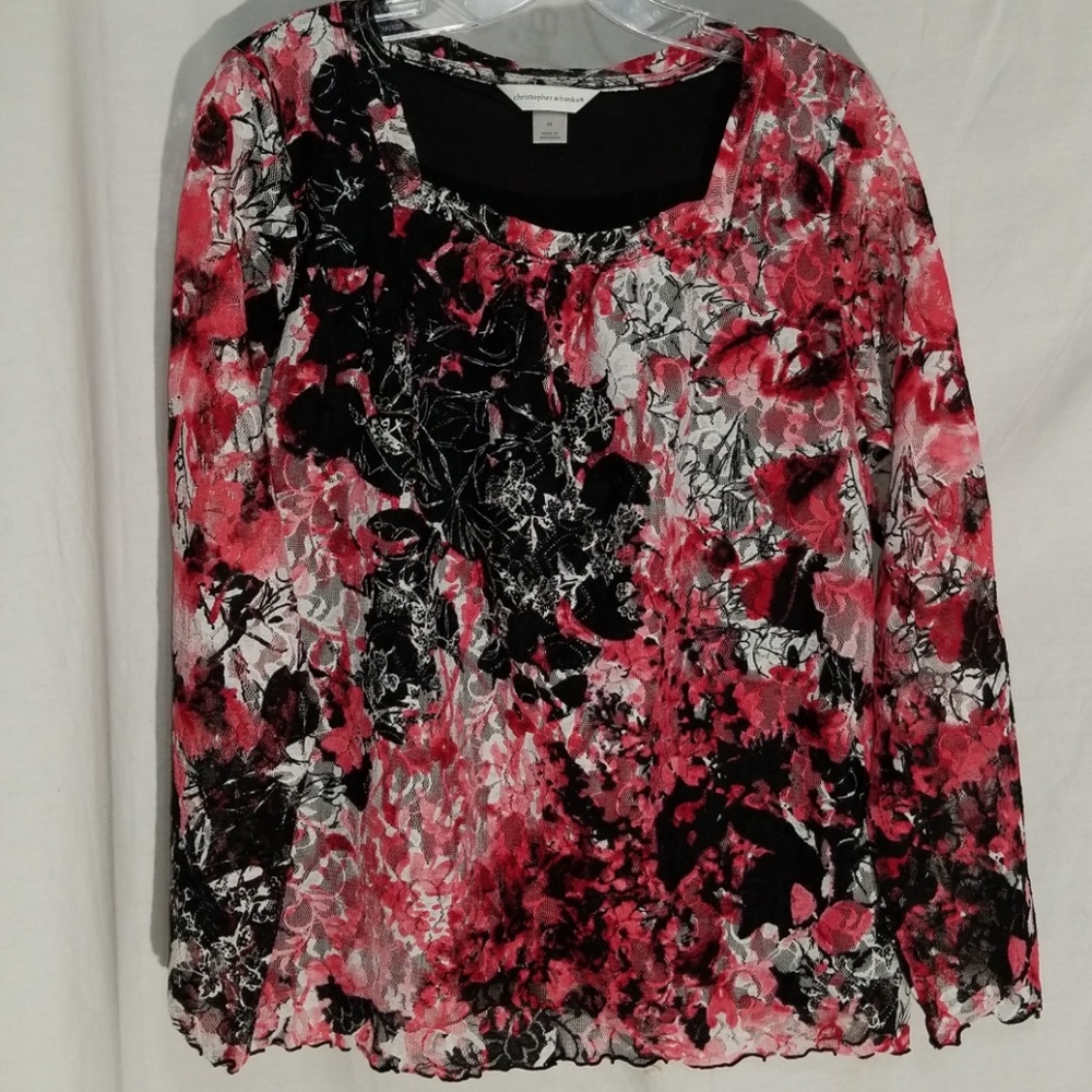 Christopher & Banks sq neck top pink,black, white